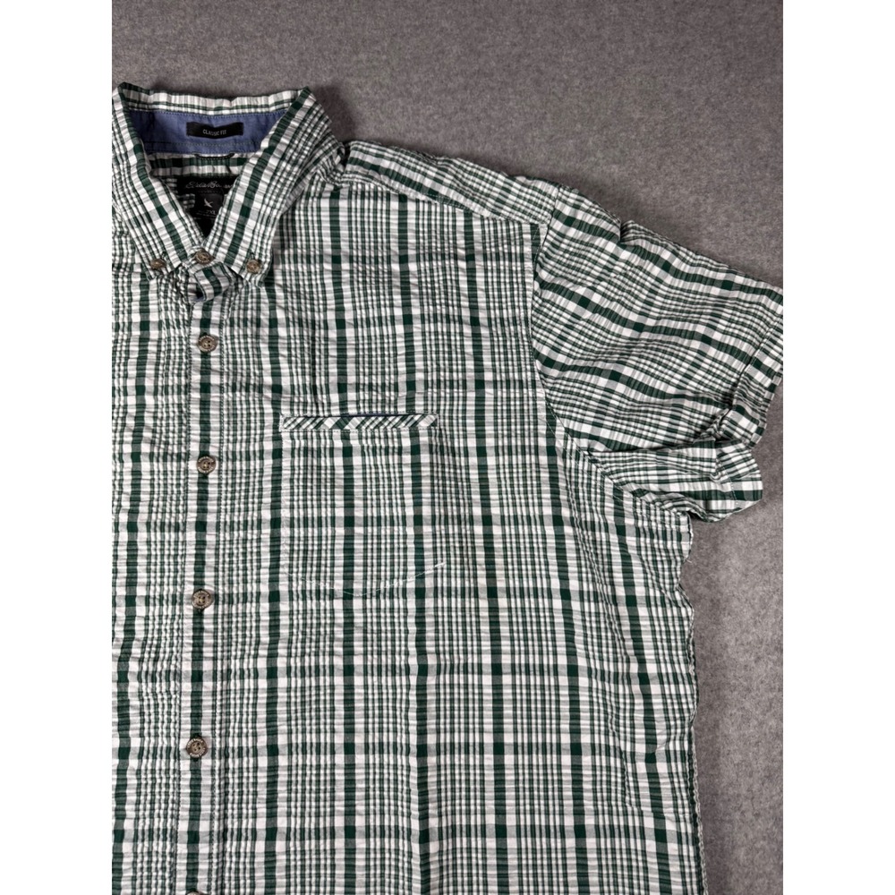 Lot of 2 Eddie Bauer Button Down Shirts Men 2XL Green Plaid Gray Good Short Slv - Picture 2 of 16